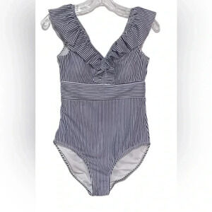 NWOT Aava Oceane Retro One-Piece blue and white striped Swim Suit XXL